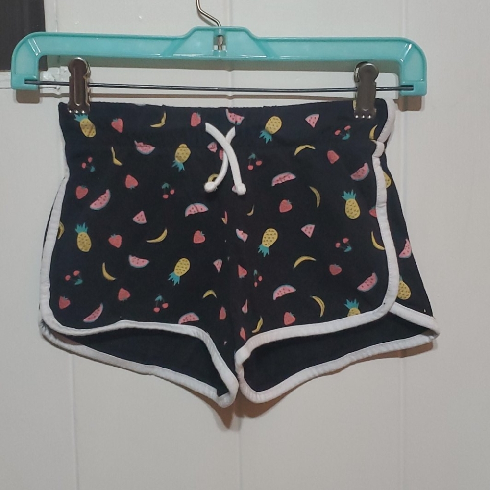 Girls black fruit printed shorts